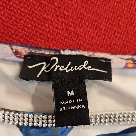 Prelude SteinMart Floral long sleeve open flare clear rhinestone rimmed Medium - Picture 3 of 10